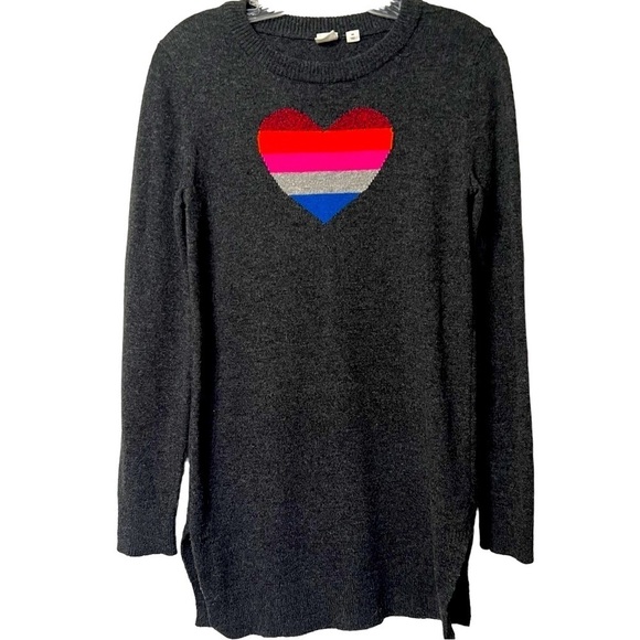 GAP Maternity Gray Bright Multi Color block Heart Crewneck Cozy Sweater XS - Picture 1 of 10